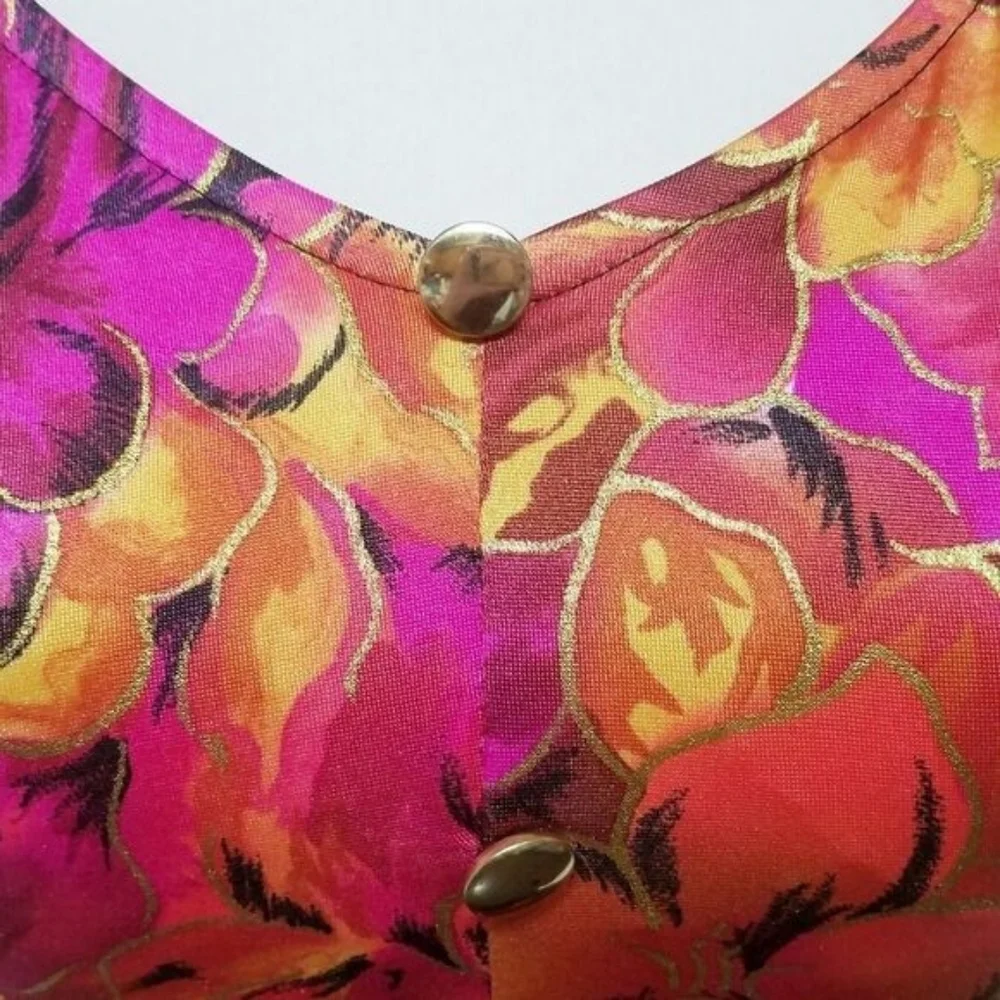 Jantzen Vintage Gold Foil Floral Black Colorblock Backless One-piece Swimsuit 12